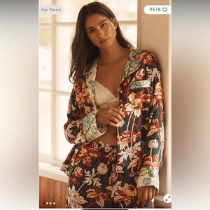 Anthropologie LyreBird Silky Oversized Pajama Shirt - Size L